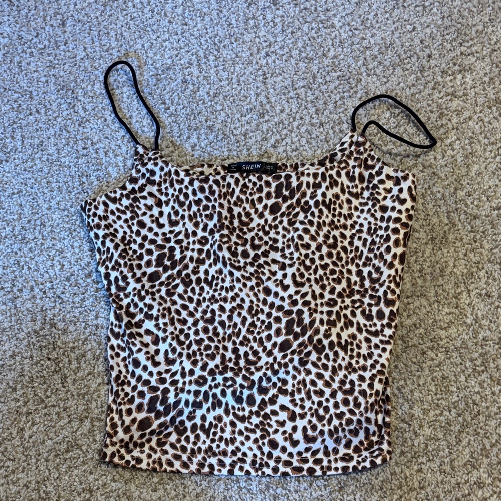 SHEIN Brown Leopard Print Cami Top with Black Straps